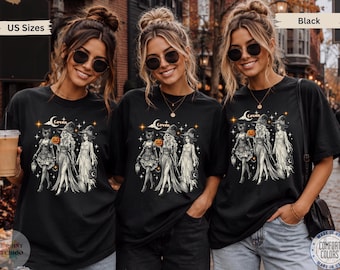 Spooky Witch Coven Halloween Shirt, Gothic Skeleton Cat Ghost Tee