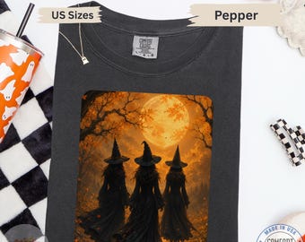 Coven Sisters Witch Shirt, Halloween Moon Comfort Colors Tee