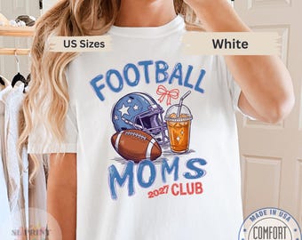 Football Moms Club 2027 Shirt Comfort Colors White Tee Bow Game Day Apparel Gift