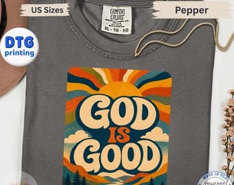 God Is Good Christian Shirt Retro Sunshine Graphic Comfort Colors Pepper Tee