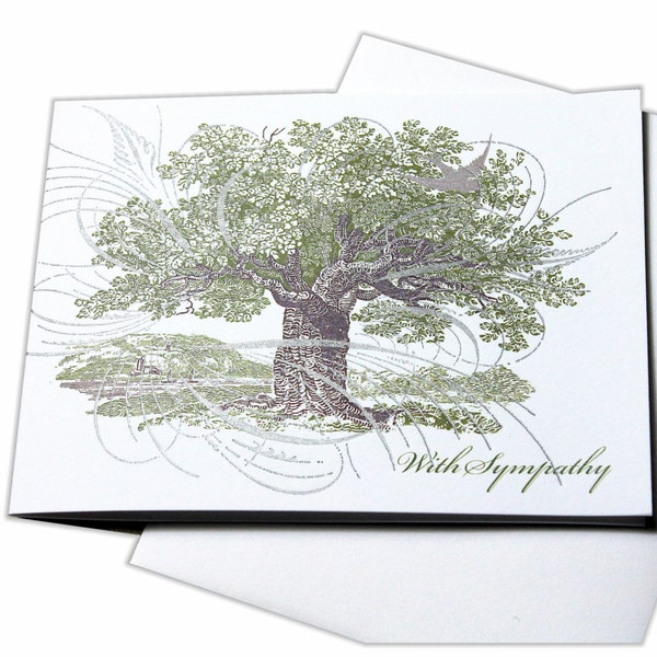 Letterpress Blank Sympathy Card, Condolence Card with Tree