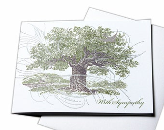 Letterpress Blank Sympathy Card, Condolence Card with Tree