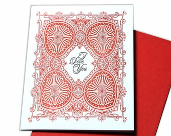 Letterpress Card, Blank Card, Valentines Day Card, I Love You, Heart, Sweetheart, Red, XOXO, Be My Valentine, Greeting Card