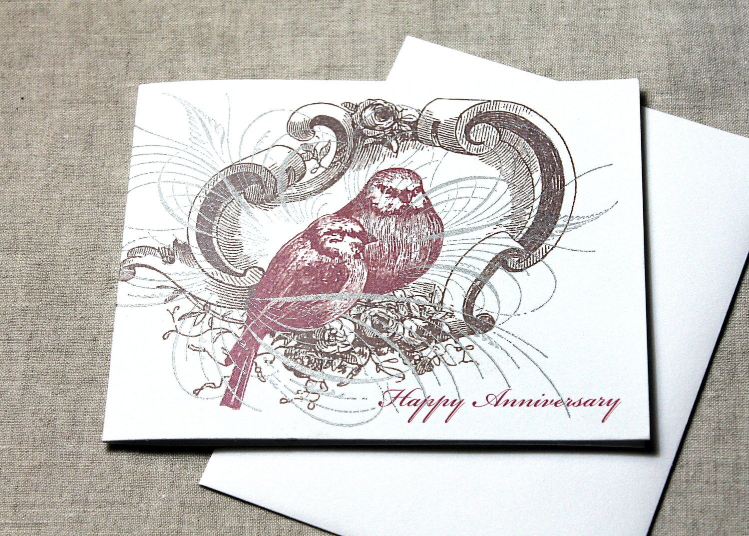 Happy Anniversary Love Birds Blank Letterpress Card - Etsy