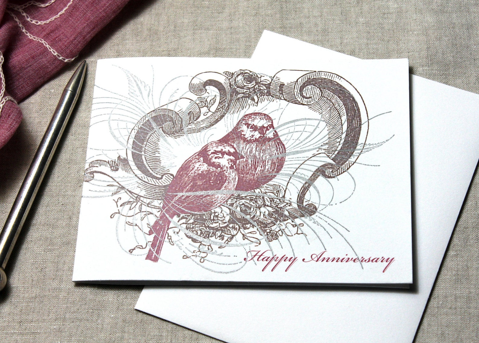 Happy Anniversary Love Birds Blank Letterpress Card - Etsy
