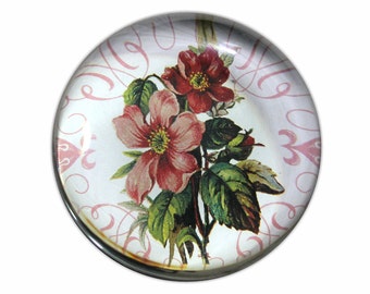 Round Glass Paperweight with Pink Flower Bouquet