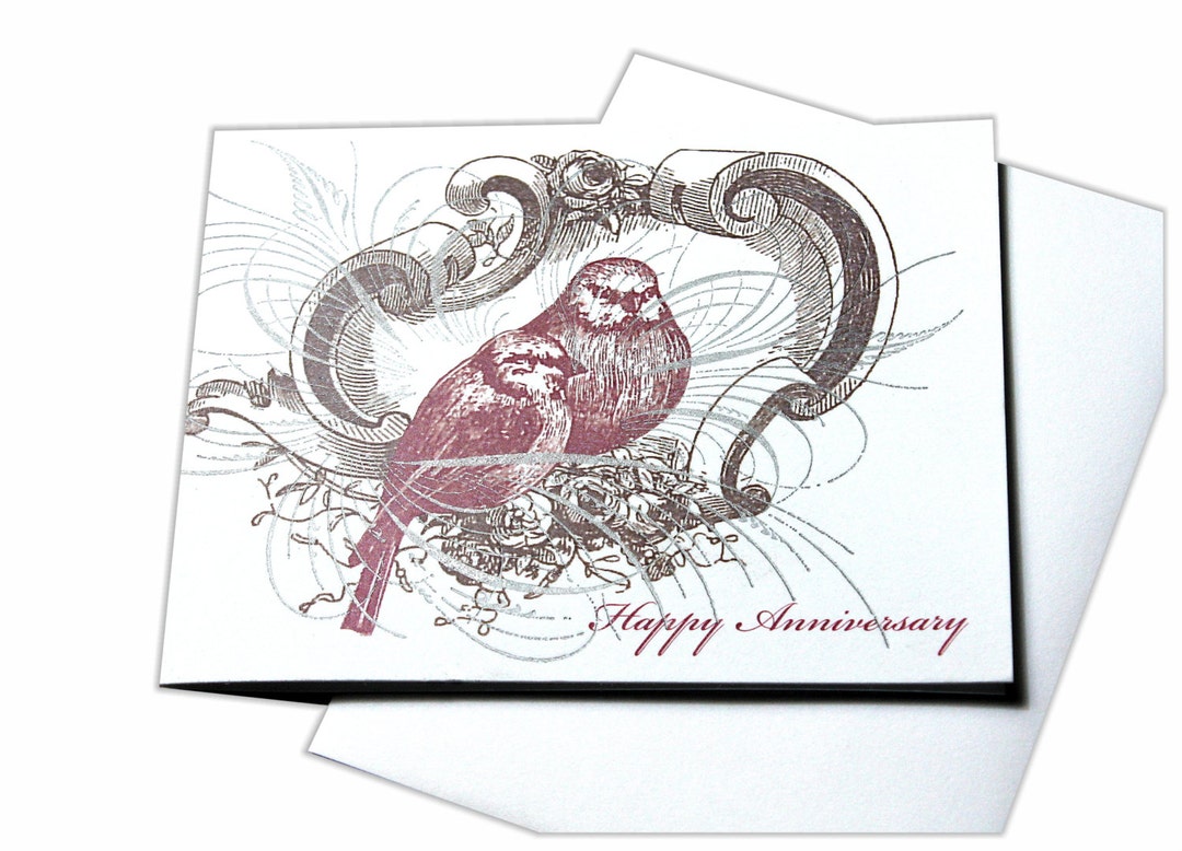 Happy Anniversary Love Birds Blank Letterpress Card - Etsy
