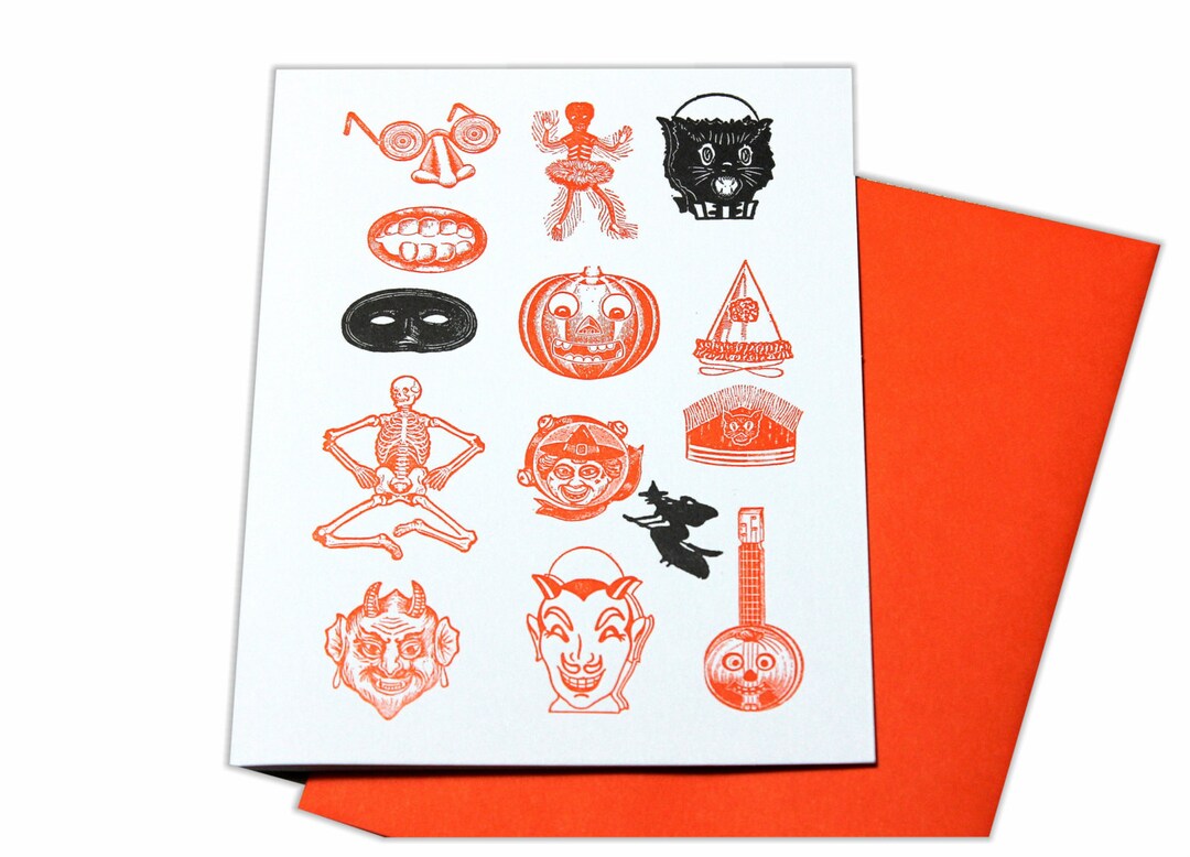 Halloween Fun Blank Letterpress Greeting Card Cat Pumpkin - Etsy
