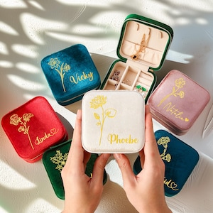 Personalisierte Geburtsblume Name Schmuckschatulle, Freundin Weihnachtsgeschenke für Frauen, personalisierte Geschenke für Brautjungfer und Mutter
