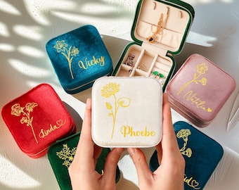 Personalised Birth Flower Golf Leather Jewelry Box With Name Birthday Travel Acc
