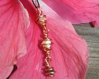 RHODIZITE RISING NECKLACE Spiral Wrapped In Copper! Rare Black, Orange, and Cream Colors! Powerful Rhodizite Crystals in Pendant/Necklace!