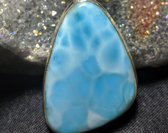 BLUE LARIMAR Necklace In Solid 925 Silver. Aaa Awesome Blue & Aqua Ocean Color Patterns! Atlantis Stone/ Pectolite/ Larimar Pendant
