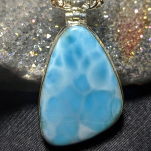 BLUE LARIMAR Necklace In Solid 925 Silver. Aaa Awesome Blue & Aqua Ocean Color Patterns! Atlantis Stone/ Pectolite/ Larimar Pendant