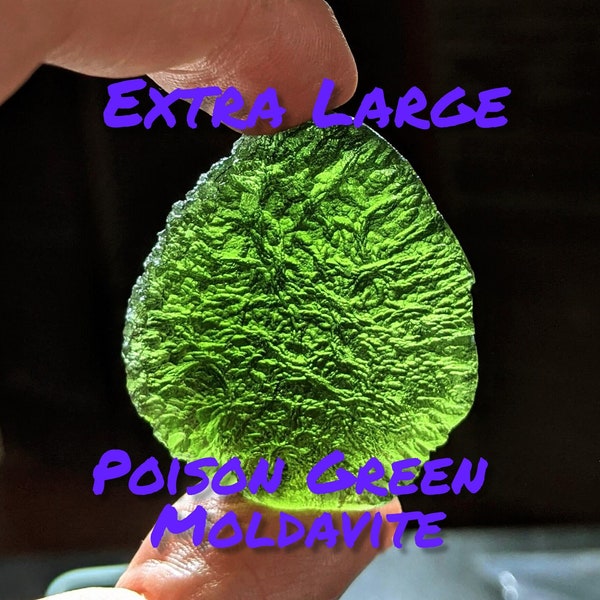 POISON GREEN MOLDAVITE Crystal Huge Neon Crystal 29+ Grams World Class Texture Certificate of Authenticity Genuine Beautiful Museum Grade