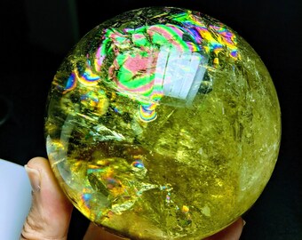 GLOWING CITRINE Crystal Ball! + Stand. Large Huge Rainbows! AMAZING Natural Rich Color! Gemmy 4 Pound Smoky Citrine Quartz Sphere Home Decor