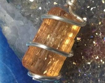 IMPERIAL TOPAZ NECKLACE Spiral Wrapped In 925 Silver! Raw Rough Gemstone Crystal Pendant Wire Wrap Stone Jewelry Orange Glow Minimilast Gem