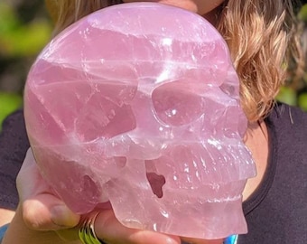 DIVINE ROSE QUARTZ Crystal Skull! World Class Activated 5 Pounds of Rich & Intense Gem Pink Colors Super Realistic Star Being Home Decor