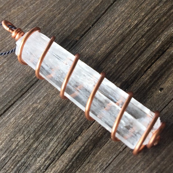 NATROLITE NECKLACE Spiral Wrapped in Copper! Snow White Terminated Natrolite Crystals. Metaphysical Crystal Jewelry -Reiki, Chakras, Clarity