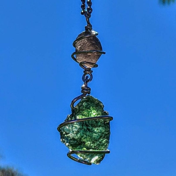 MOLDAVITE & SAFFORDITE Pendant 925 Silver Jewelry Cintamani Stone Necklace! CHARGED Metaphysical Obsidian Et Synergy 12 Crystal Meteorite