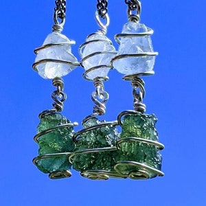 MOLDAVITE & CELESTITE Pendant / Genuine Moldavite Celestine Jewelry Necklace / 925 Silver / Certificate Of Authenticity