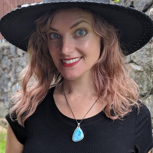TEARDROP BLUE LARIMAR Pendant In Solid 925 Silver.  Richly Colored Blue & Aqua Ocean Patterns! Atlantis Stone/ Pectolite/ Crystal Necklace