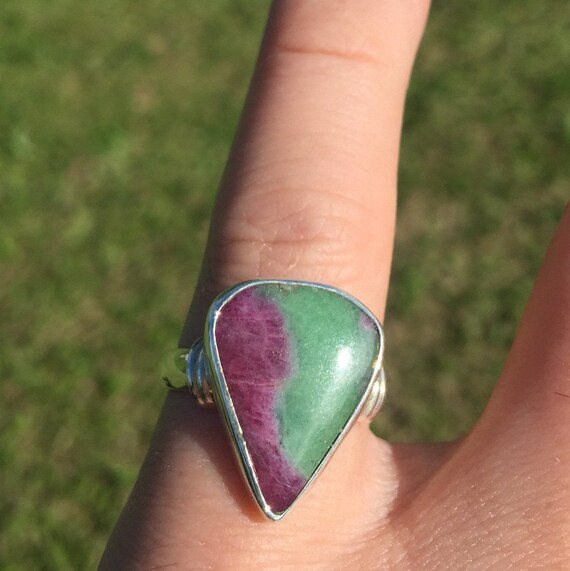 AAA Ruby Zoisite Ring Set In Sterling Silver / An… - image 5