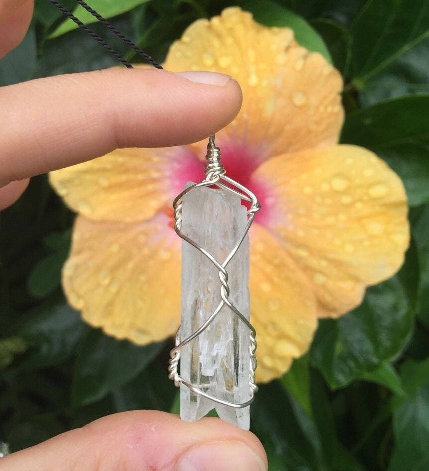 Hand-Wrapped Natrolite Crystal Pendant – Copper Wire Wrap, Synergy 12