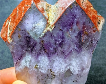 RED CAP AURALITE 23 Crystal Slice, Rare Double Terminated Authentic Genuine With Certificate. Rare Cosmic Mineral Inclusions.