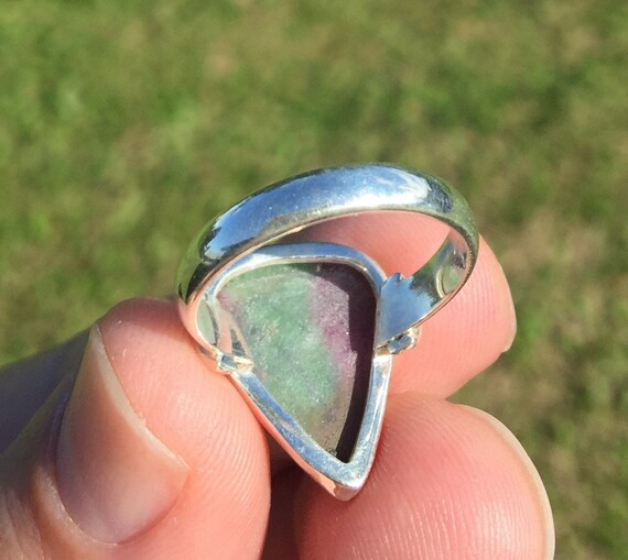 AAA Ruby Zoisite Ring Set In Sterling Silver / An… - image 3