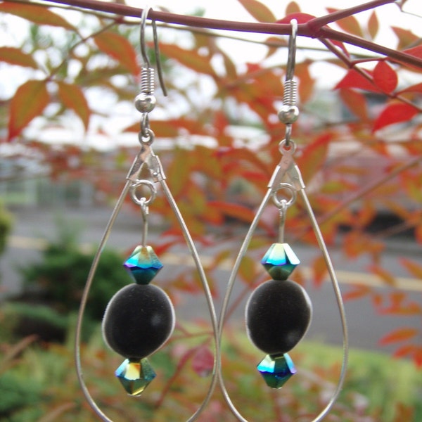 Velvet Textured Earrings (Mgambo Seeds)  in Dynamic Silver Teardrop Hoops! Beautiful Rare Seed Jewelry Made in Hawaii!