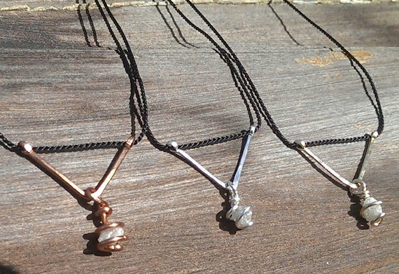Raw Diamond Necklace! In Your Choice of Copper/Silver/Gold! Raw Diamond Spiral Wrapped. Simple Rough Diamond Pendant Genuine raw Diamonds.