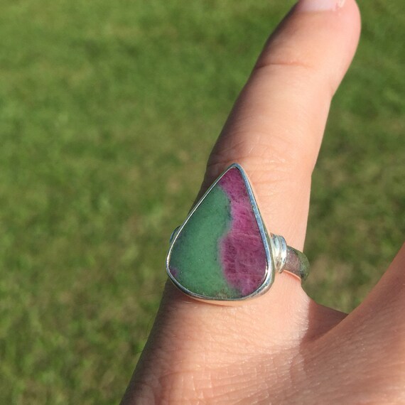 AAA Ruby Zoisite Ring Set In Sterling Silver / An… - image 4