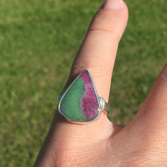 AAA Ruby Zoisite Ring Set In Sterling Silver / An… - image 2