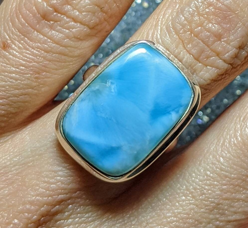 【関税込み】Atlantis Ring in Blue PVC Atlantis Blue Larimar Ring Size 6.5 Set in 925 Silver - Etsy