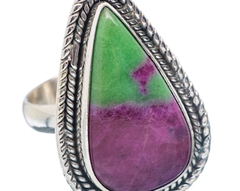 Rubin Zoisit Ring Set In Sterling Silber / Anyolith Ring / Atemberaubender Natürlicher Roter Rubin Und Grüner Zoisit / Edelstein Ring 925 / Statement Ring!