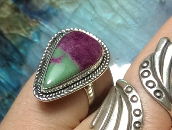 Ruby Zoisite Ring Set In Sterling Silver / Anyoli… - image 2