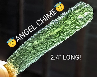 HUGE Angel Chime Moldavite Large WORLD CLASS Tektite With Certificate 5.69 Grams & 2.4" inches Long From Chlum Stick Shape