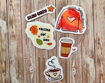 Pacchetto di adesivi autunnali carini / Adesivi Stay Cozy / Adesivi a tema autunnale / Adesivi per laptop Coffee Lover, adesivi per bottiglie d'acqua, adesivi per Kindle