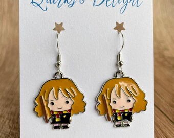 Pendientes de bruja intelectual / Pendientes mágicos / Escuela de magia / Regalo para amantes de la lectura / Joyería con dijes metálicos