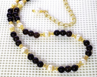 Smoky Quartz and Swarovski Pearl Necklace - 19" long plus Extension - Gemstone
