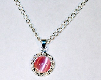 Pink Cat's Eye Cabochon Necklace