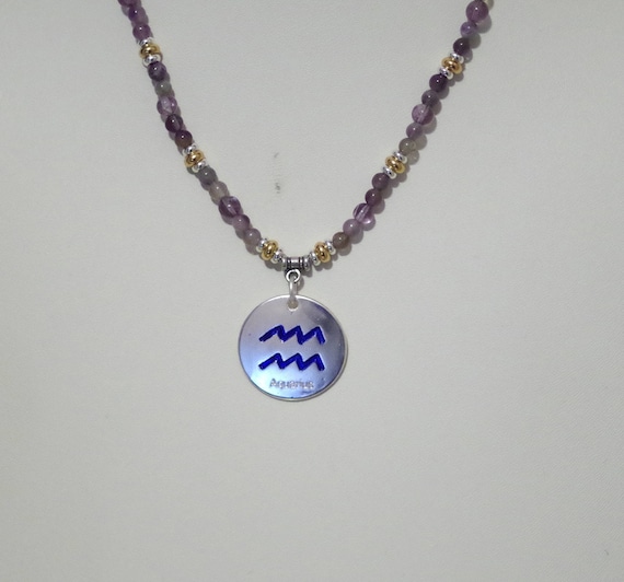 Gemstone Necklace With Zodiac Pendant All Signs Available Etsy