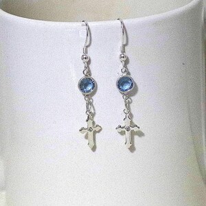 Sterling Silver & Cubic Zirconia Cross Earrings - Sterling SIlver Ear Wires - Swarovski Crystal - Several Colors Available