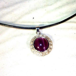 Purple Cats Eye Cabochon -  Leather Cord Necklace