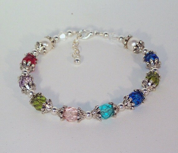 Swarovski Pearl and Crystal Jewelry Stacking Bracelet Mother or Grandmother Bragging Bracelet Ships within 24 hrs