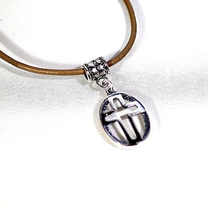 Sterling Silver Cross on Leather Cord Necklace - UNISEX