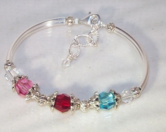 Swarovski Crystal Jewelry -  Mothers or Grandmothers Bracelet - 3 to 5 Birthstones