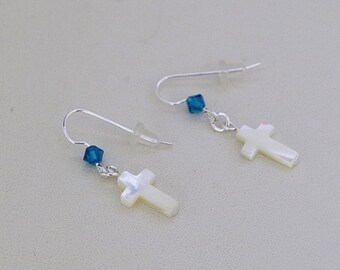 White Mother of Pearl and Swarovski Crystal  Earrings - All Crystal Colors Available