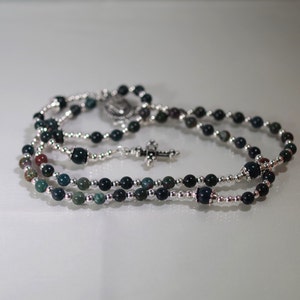 Gemstone Jewelry - 5 Decade Rosary - Bloodstone - Choose Your Cross and Medal