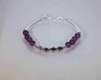 Gemstone & Sterling Silver WWJD Bracelet - Shown in Amethyst - Available in Many Gemstones and Swarovski Crystals